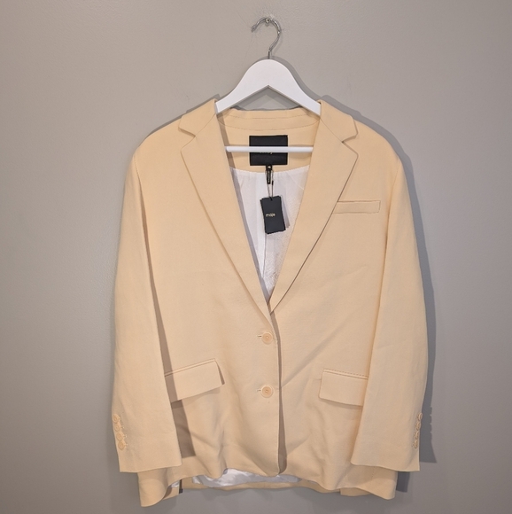 Maje Blazer Chic Butter Yellow Blazer Lined Pockets Spring Workwear - Size 40 - Picture 1 of 11